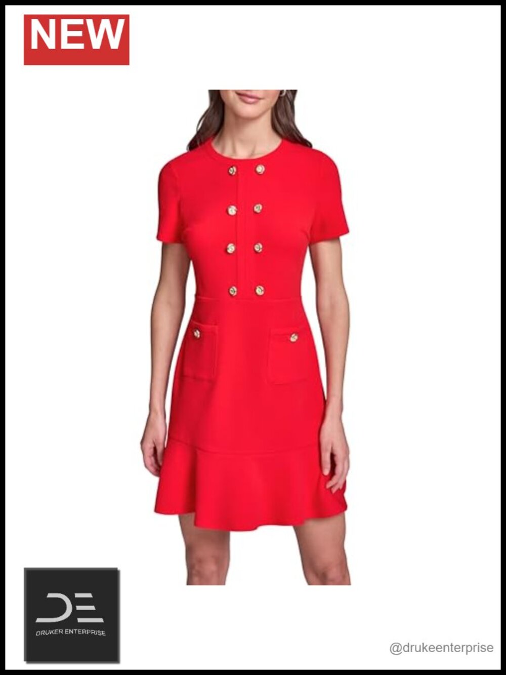 Scuba Crepe A-Line Dress Short Sleeve Crew Neck Flounce Hem